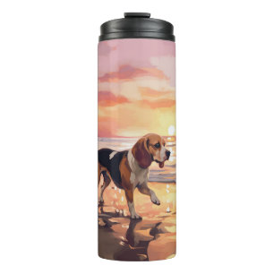 Sandy Paws Beagle Dog on Beach Sunset Thermosbecher