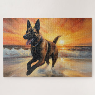 Sandy Paws Belgischer Malinois Hund am Strand Sonn Puzzle