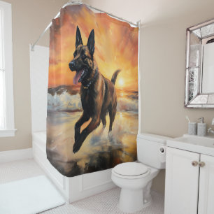 Sandy Paws Belgischer Malinois Hund auf Beach Suns Duschvorhang