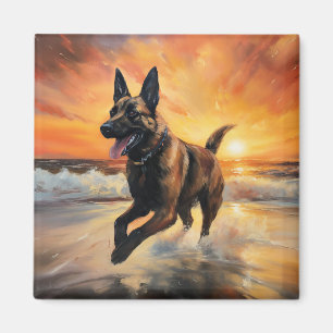 Sandy Paws Belgischer Malinois Hund auf Beach Suns Magnet