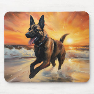 Sandy Paws Belgischer Malinois Hund auf Beach Suns Mousepad