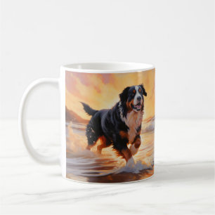 Sandy Paws Berner Sennenhund am Strand Sonnenunter Kaffeetasse