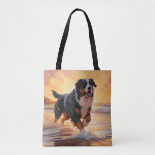 Sandy Paws Bernese Mountain Dog on Beach Sunset