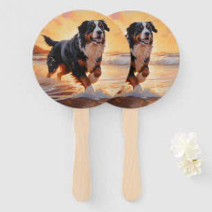 Sandy Paws Bernese Mountain Dog on Beach Sunset Fächer