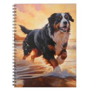 Sandy Paws Bernese Mountain Dog on Beach Sunset Notizblock