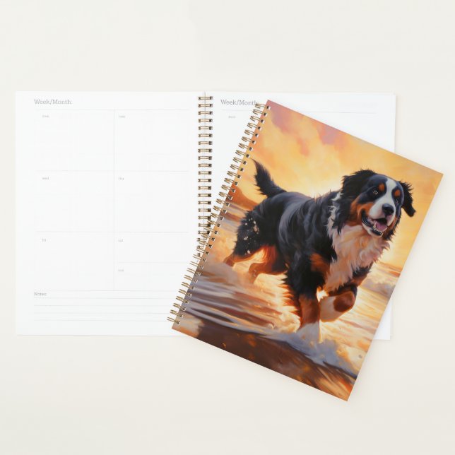 Sandy Paws Bernese Mountain Dog on Beach Sunset Planer (Anzeige)