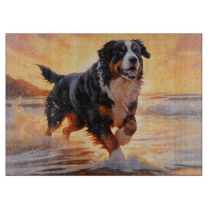 Sandy Paws Bernese Mountain Dog on Beach Sunset Schneidebrett
