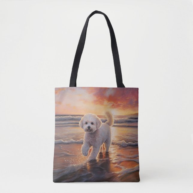 Sandy Paws Bichon Frise Dog on Beach Sunset (Vorderseite)
