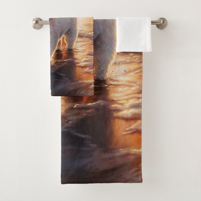 Sandy Paws Bichon Frise Dog on Beach Sunset Badhandtuch Set (Insitu)