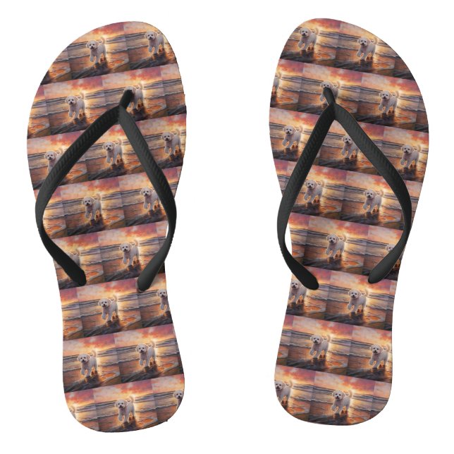 Sandy Paws Bichon Frise Dog on Beach Sunset Flip Flops (Fußbett)