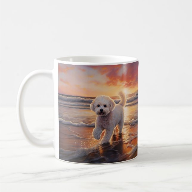Sandy Paws Bichon Frise Dog on Beach Sunset Kaffeetasse (Links)
