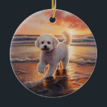 Sandy Paws Bichon Frise Dog on Beach Sunset Keramik Ornament<br><div class="desc">Tauchen Sie ein in die ruhige Schönheit unseres Hundes "Sandy Paws and Sunset Hues" mit Sonnenuntergang am Strand. Diese faszinierende Szene vereint das Wesen eines perfekten Abends am Ufer, mit einem treuen Hund, der den goldenen Sand und die atemberaubenden Farben der untergehenden Sonne genießt. Ob Hundeliebhaber oder Sonnenuntergang - dieses...</div>