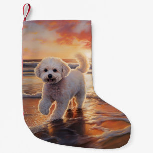 Sandy Paws Bichon Frise Dog on Beach Sunset Kleiner Weihnachtsstrumpf