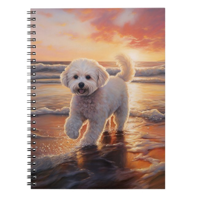 Sandy Paws Bichon Frise Dog on Beach Sunset Notizblock (Vorderseite)