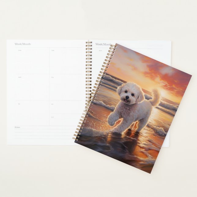 Sandy Paws Bichon Frise Dog on Beach Sunset Planer (Anzeige)
