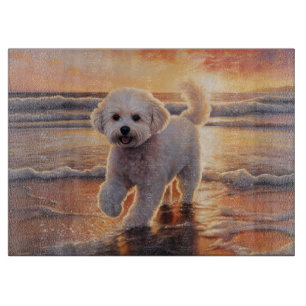 Sandy Paws Bichon Frise Dog on Beach Sunset Schneidebrett