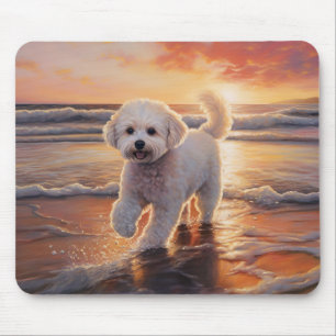 Sandy Paws Bichon Frise Hund am Strand Sonnenunter Mousepad