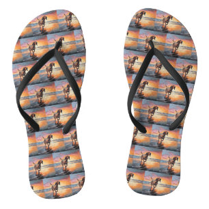 Sandy Paws Bloodhound Dog on Beach Sunset Flip Flops