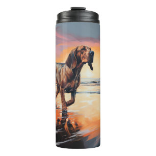 Sandy Paws Bloodhound Dog on Beach Sunset Thermosbecher