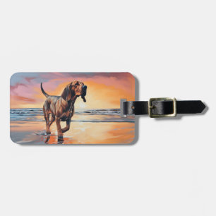 Sandy Paws Bluthund Hund am Strand Sonnenuntergang Gepäckanhänger