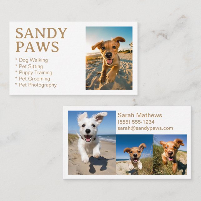 Sandy Paws Dog Walking Pet Fotografie wachsen Visitenkarte (Vorne/Hinten)