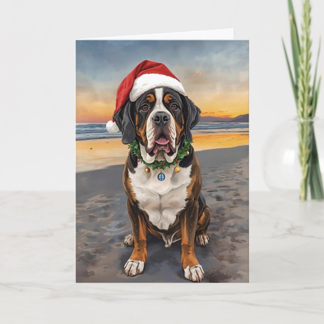 Sandy Paws & Holiday Claus - St. Bernard Weihnacht Karte (Vorderseite)