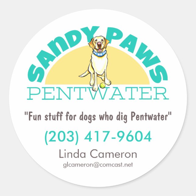 Sandy Paws Pet Business Logo Runder Aufkleber (Vorderseite)