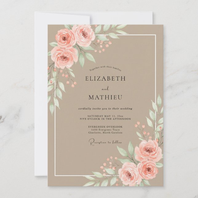 Sandy Peach Petal Hochzeit Einladung (Vorderseite)