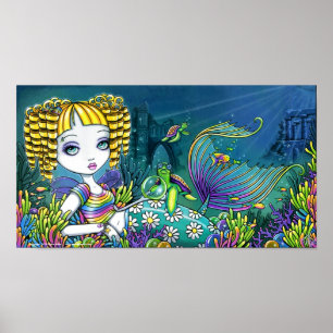 "Sandy" Rainbow Sea Turtle Mermaid Art Poster