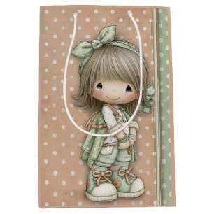 Sandy Rose Sage Grün Staubiges Rosa Retro-Punkte W Mittlere Geschenktüte
