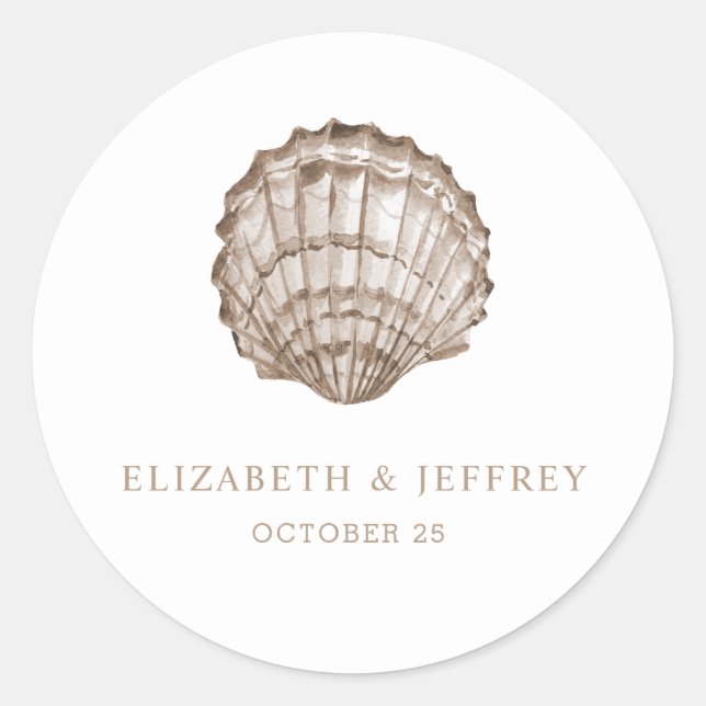 Sandy Seashells Marine Ocean Beach Wedding Runder Aufkleber (Vorderseite)