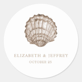 Sandy Seashells Marine Ocean Beach Wedding Runder Aufkleber