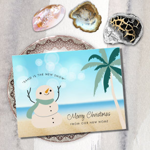 Sandy Snowman Palm Tree on Beach New Zuhause Ankündigungspostkarte