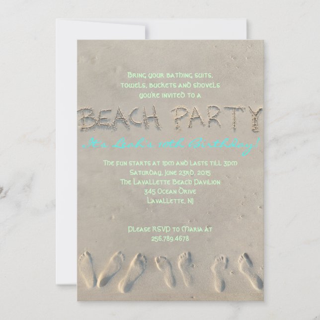 SANDY-STRAND Geburtstags-Party Einladung (Vorderseite)