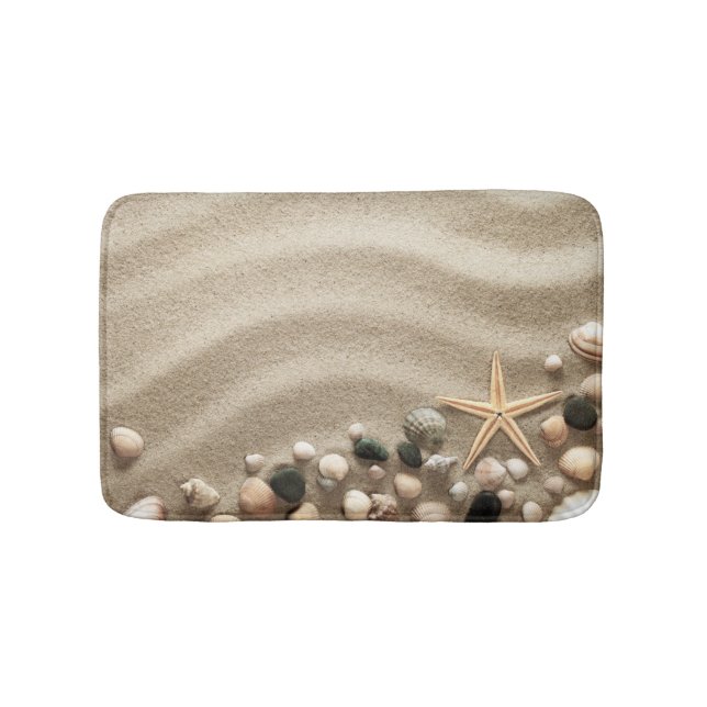 Sandy-Strand-Hintergrund mit Muscheln und Starfish Badematte (Vorderseite)