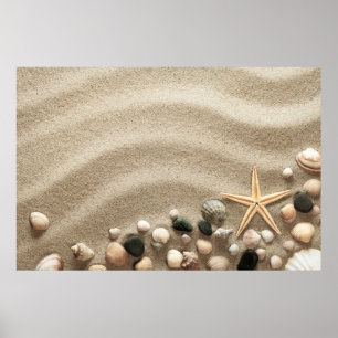 Sandy-Strand-Hintergrund mit Muscheln und Starfish Poster