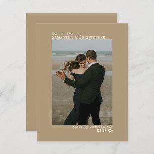 Sandy Tan Vertical Foto Minimalistisch Wedding Save The Date