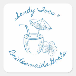 Sandy Toe & Brautjungfern Ziele Küsten-Junggeselli Quadratischer Aufkleber