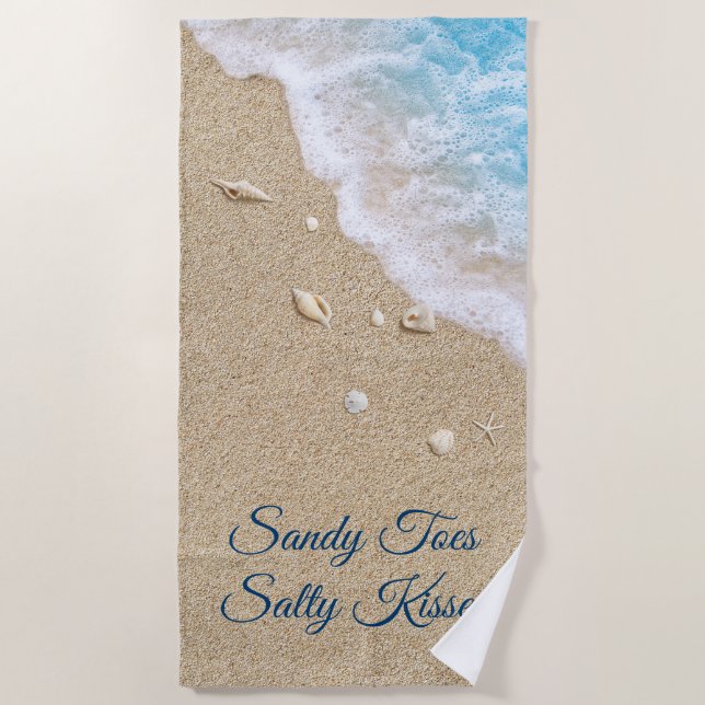 Sandy Toes Salty Kisses Blue Beach Waves Strandtuch (Vorderseite)