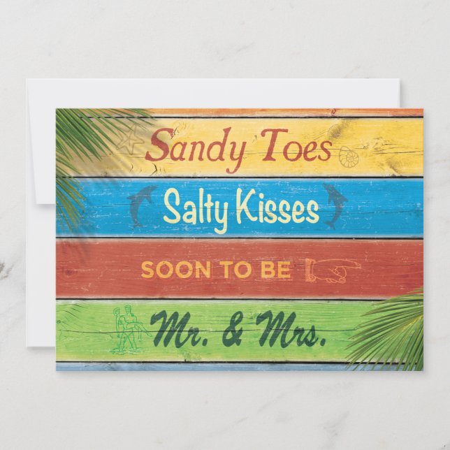 Sandy Toes Salty Kisses Couple's Shower Einladung (Vorderseite)