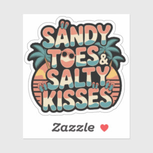 Sandy Toes & Salty Kisses Retro Beach Aufkleber