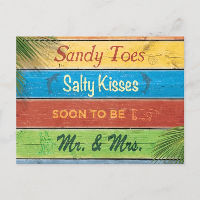 Sandy Toes Salty Kisses Save the Date Ankündigungspostkarte (Vorderseite)