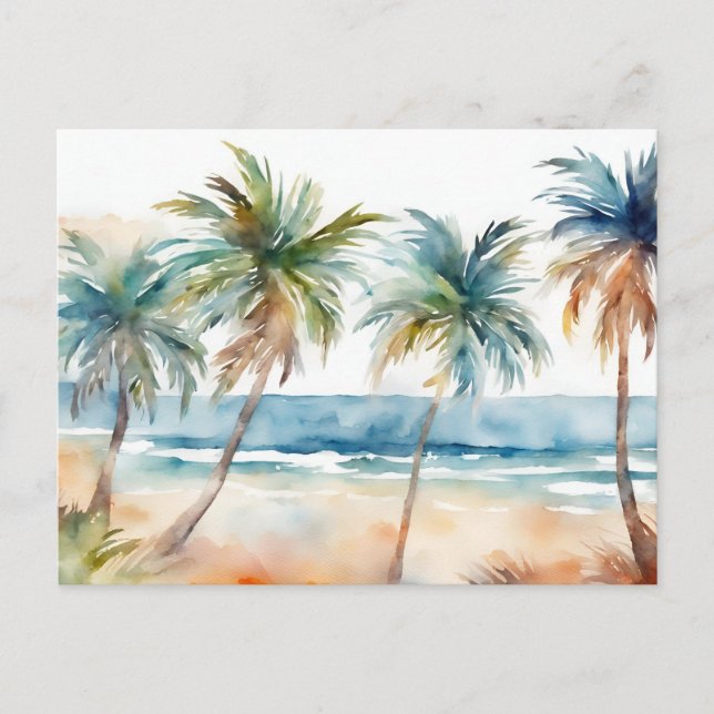 Sandy Tropical Beach, Palmen Postkarte (Vorderseite)