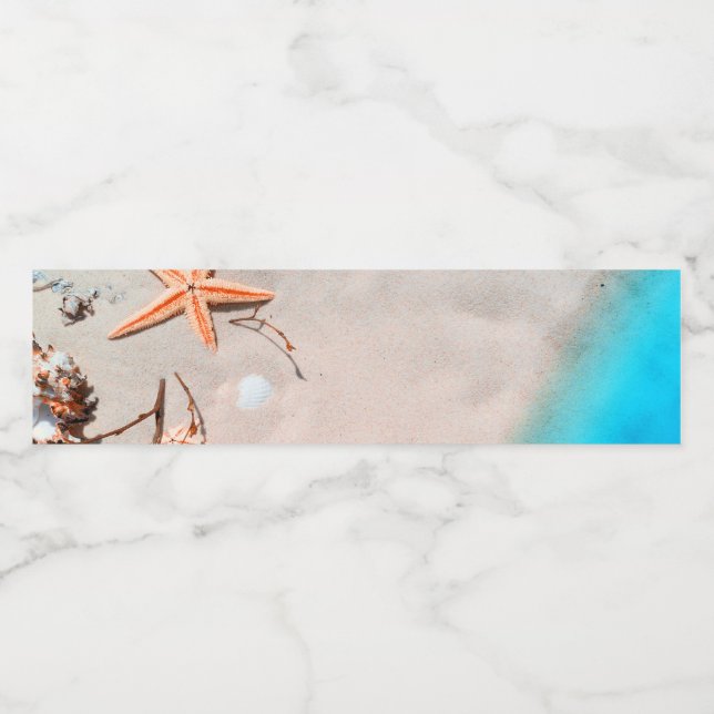 Sandy Tropical Beach Starfish Seashell Wasserflaschenetikett (Einzelnes Label)