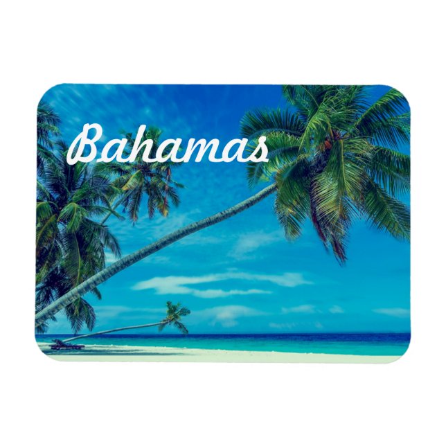 Sandy White Beach mit tropischen Palmen Bahamas Magnet (Horizontal)