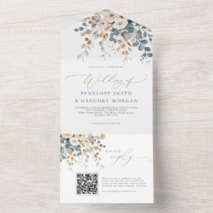 Sanft gedämpfte erdige Blumenschattierungen Wasser All In One Einladung