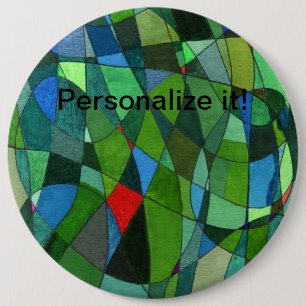 Sanft gekrümmte Formen in coolen Grüntönen und rot Button