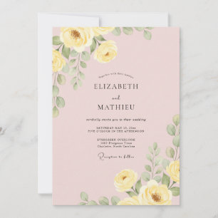 Sanft gelbe botanische Blüten Hochzeit Einladung