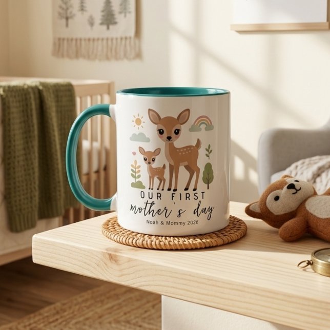 Sanft neutraler Hirsch-Mutter-Baby-Erstes Mutterta Tasse (Von Creator hochgeladen)