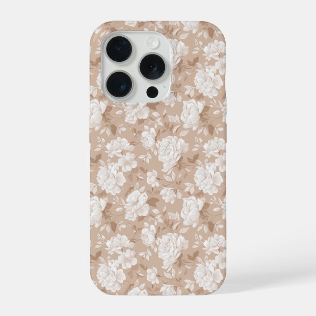Sanft neutrales rosa beige Blumenmuster iPhone Hülle (Rückseite)